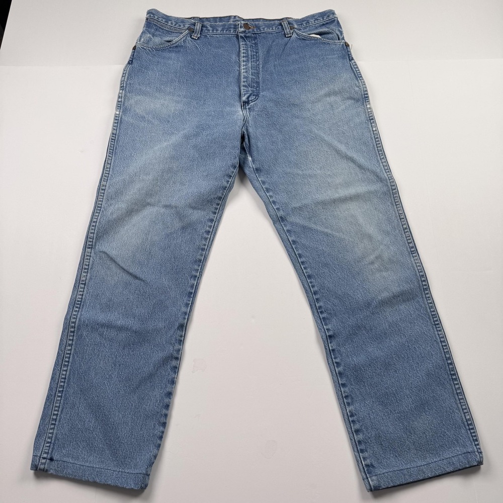 Vintage Wrangler Jeans Mens 38x34 (34x28) Light Wash Blue Straight Leg USA 90s